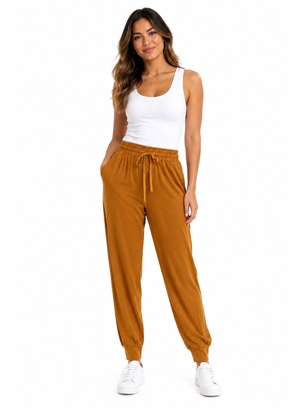 BATHRINS Women’s XL Cognac Brown Jogger Pants Stretch Pull On NWT